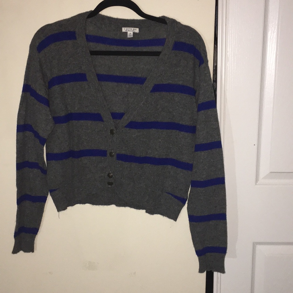 Grey and blue crop top sweater